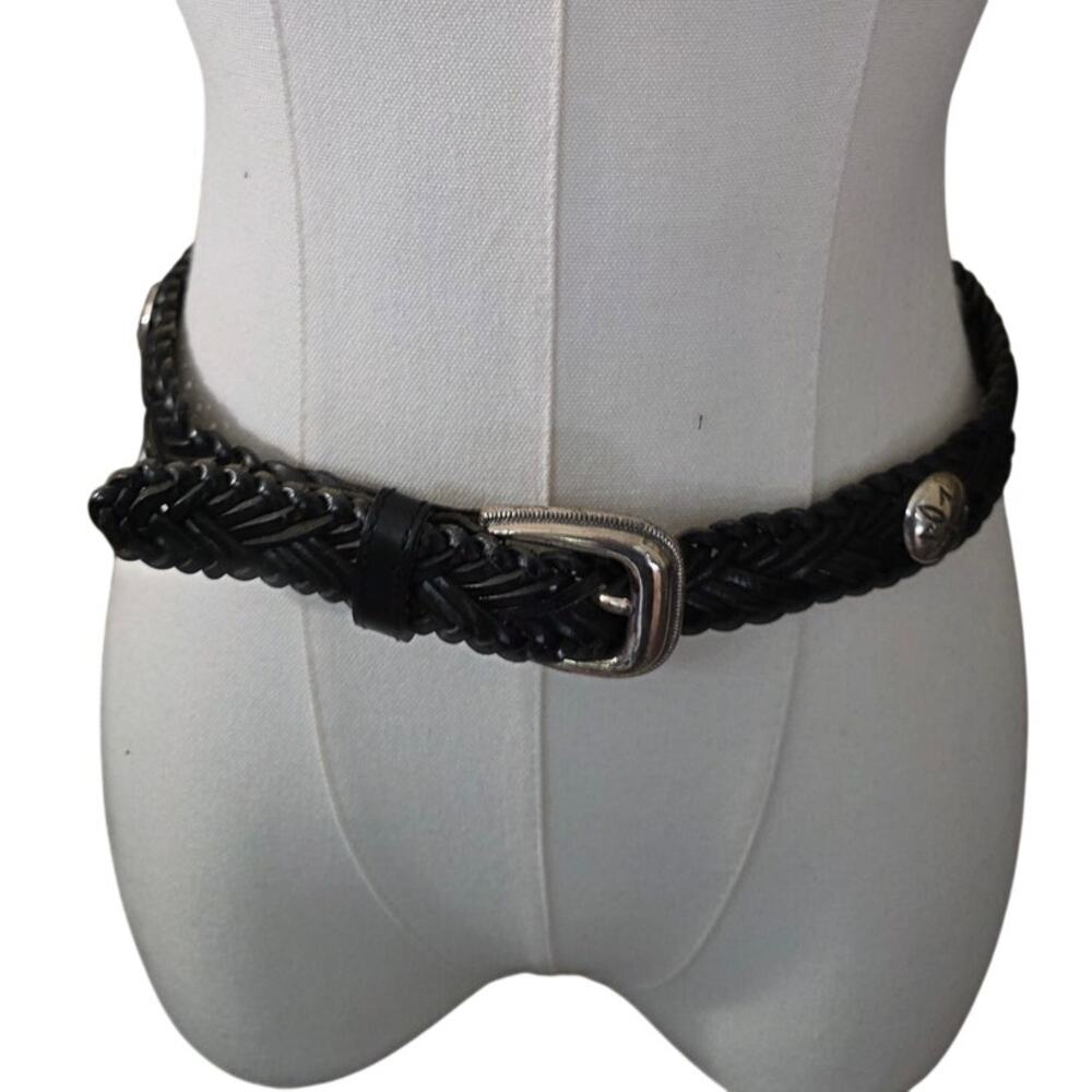 Vintage Fossil Black Braided Leather Belt Conches Western Cowgirl Boho Sz S READ